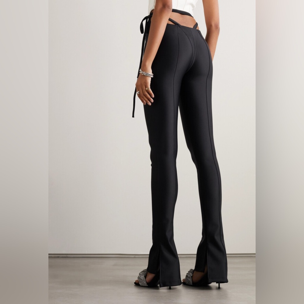 MUGLER Tie-detailed Paneled Ponte Skinny Pants - Black